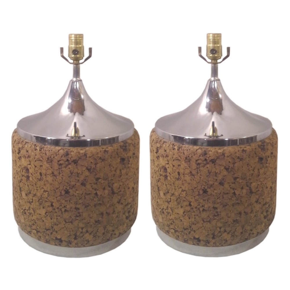 Mid-Century Cork and Chrome Laurel Lamp Company 60s Table Lamps